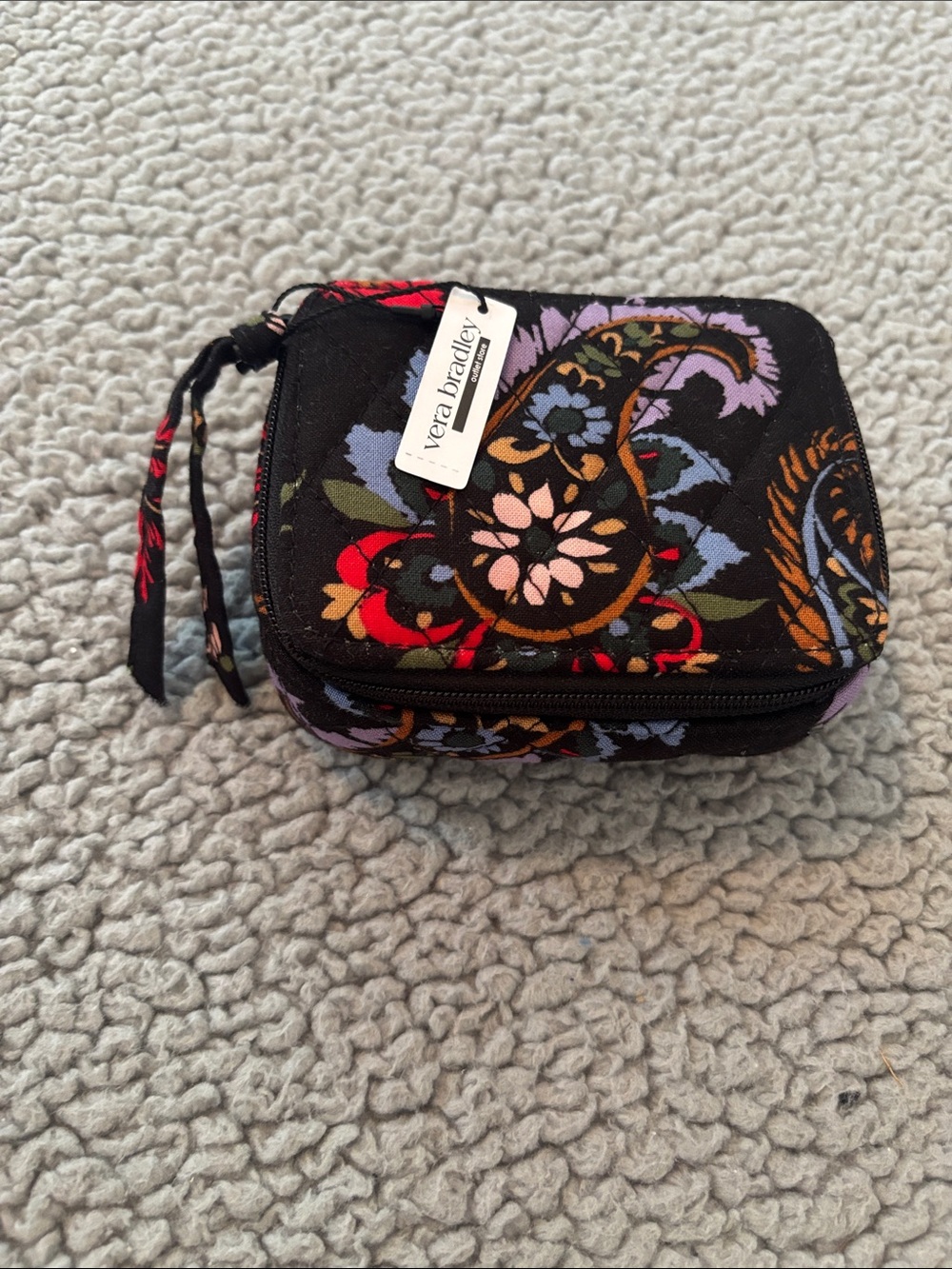 NWT Vera. Bradley Black Quilted Paisley PillCase with Multicolor Floral Accents